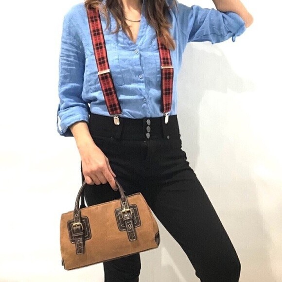 Elastic‎ Suspenders Plaid design Red & Blue - Picture 1 of 6